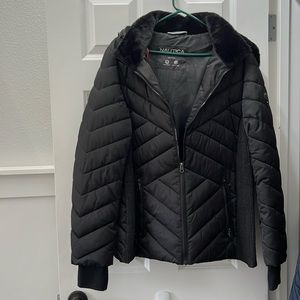 Black winter jacket, detachable hood